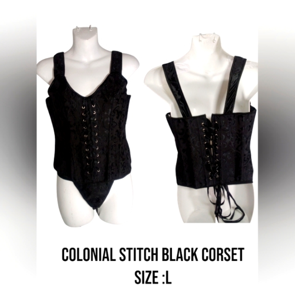 Colonial Stitch Black Corset Top
